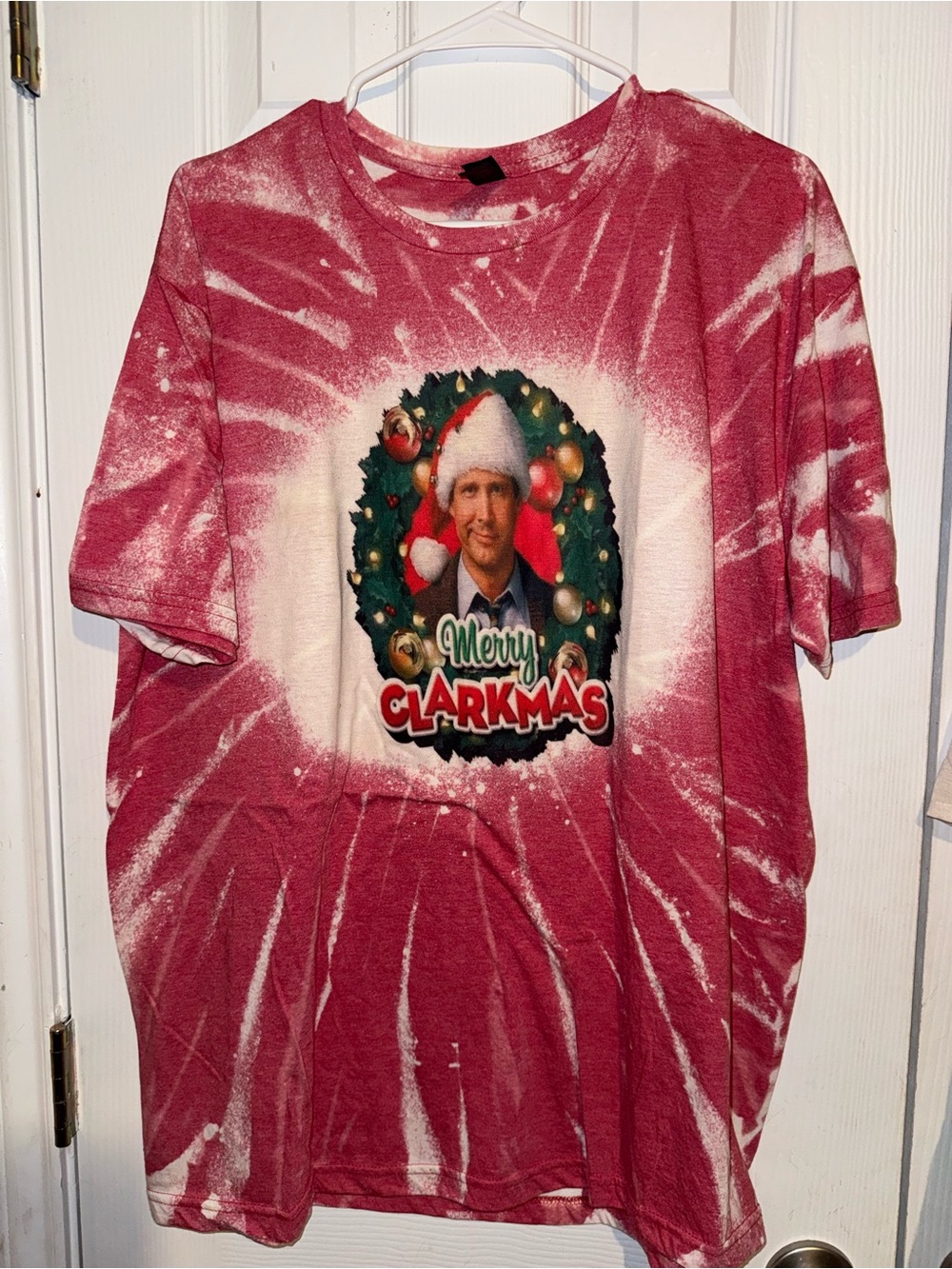 Gildan Red and White Tie-Dye 'Merry Clarkmas' Graphic Tee
